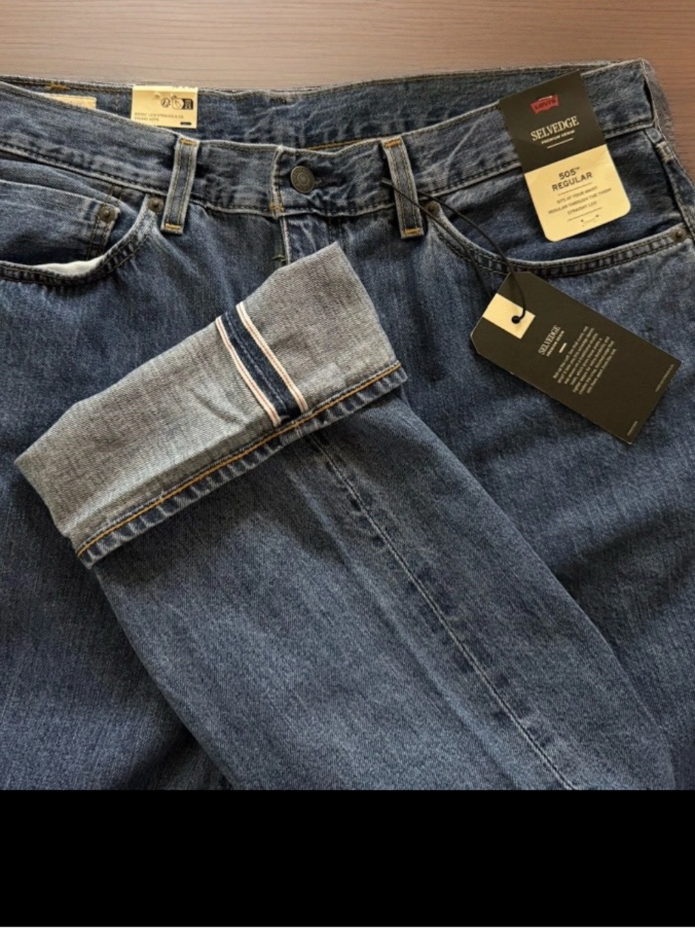 Levi's Premium 505 Regular Fit Selvedge Denim Blue Jeans 36x36 2901